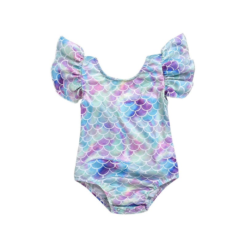HiHa Toddler Girl Baby Ruffles Mermaid Fish Scale Swimsuit One Piece Swimwear Bathing Sunsuit (One Piece, 18-24months) - Image 1